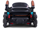 Rear View Of The Golden Technologies Ally Pro Omnidirectional Electric Wheelchair Shown In Teal Color And In The Folded Position