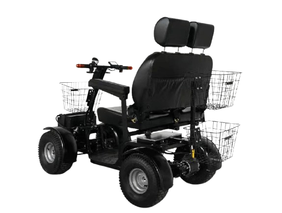 Rear View Of The Green Transporter Cheeta Golf All-Terrain Mobility Scooter Double Seat Left Side