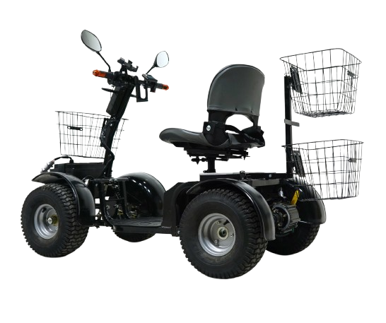 Rear View Of The Green Transporter Cheeta Golf All-Terrain Mobility Scooter Single Seat Left Side