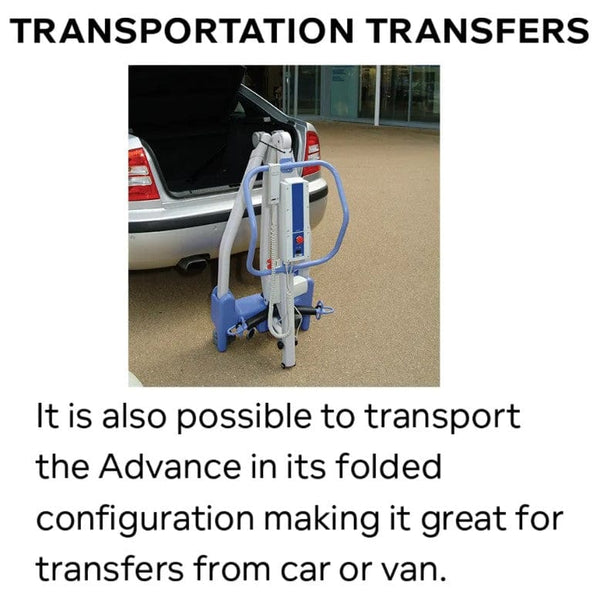 Rear View Of The Joerns Hoyer Advance-E Portable Electric Professional Patient Lift Outside The Trunk Of A Car Highlighting Its Transportation Ability