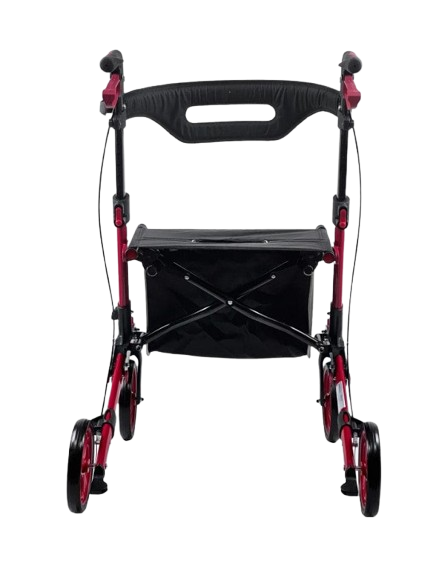 Rear View Of The Journey Breeze UPWalker Rollator Shown In Red Color 
