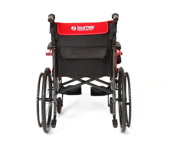 Rear View Of The Journey So Lite C2 Wheelchair Shown In Red Color