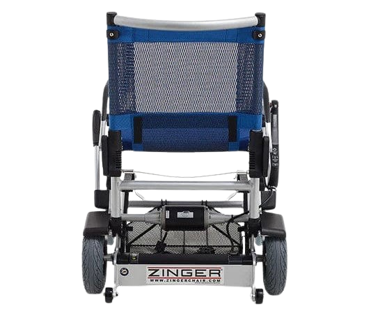 Rear View Of The Journey Zinger Electric Wheelchair Shown In Blue Color