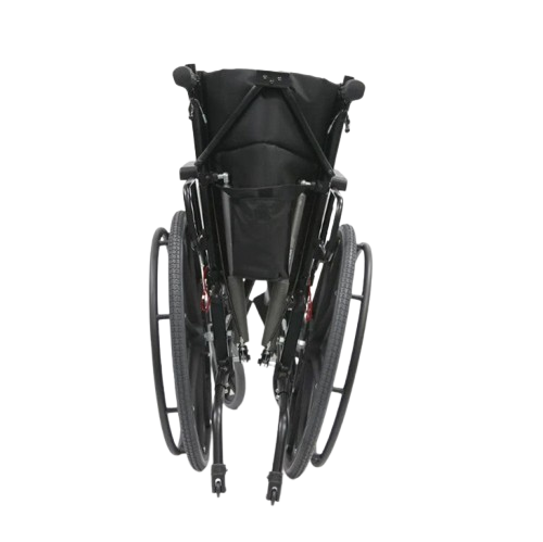 Rear View Of The Karman KM-5000 Reclining Wheelchair Shown In The Folded Position
