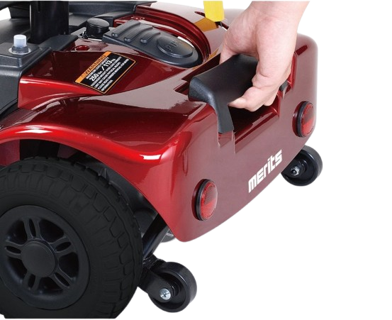 Rear View Of The Merits Roadster S3 Mobility Scooter In Red Color Latch