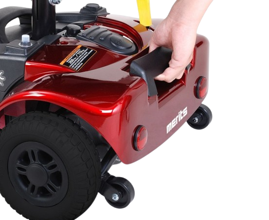 Rear View Of The Merits Roadster S4 Mobility Scooter In Red Color Latch