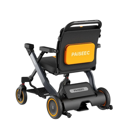 Rear View Of The Paiseec W1 Lightweight 2‑in‑1 Electric Wheelchair Shown In The Orange Color