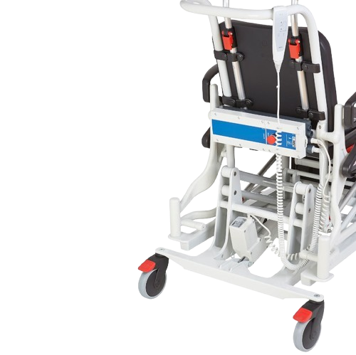 Rear View Of The Rebotec Phoenix Height Adjustable Shower Commode Chair Electrical Model
