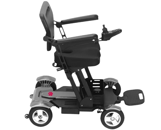 Right Side Overhead View Of The Bangeran Titan Electric Wheelchair Shown In Gray Color 