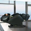 Right Side View Of A Woman Laying In The Infinity Smart Chair X3 3D/4D Massage Chair In The Zero Gravity Position Shown In Black Color In An Indoor Setting