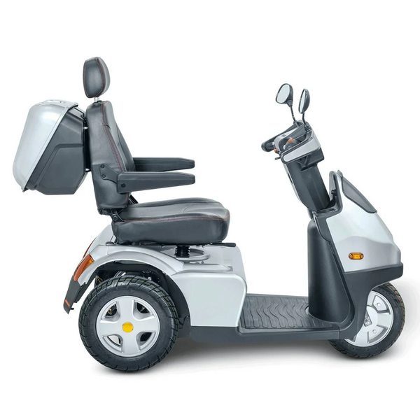 Right Side View Of The AFIKIM Afiscooter S3 Scooter Shown In The Silver Color With Optional Rear Lock Box