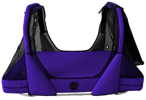 Right Side View Of The Abram's Nation Safety Sleeper 400 Model Shown With An Open Tent Configuration In Royal Purple Color