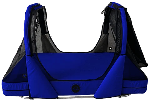 Right Side View Of The Abram's Nation Safety Sleeper 400 Model Shown With An Open Tent Configuration In Sail Blue Color