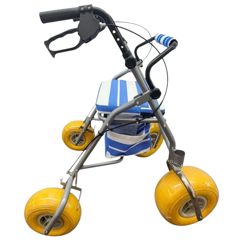 Right Side View Of The AccessRec AccessWalk® All-Terrain Beach Rollator Shown In Grey And Black Color
