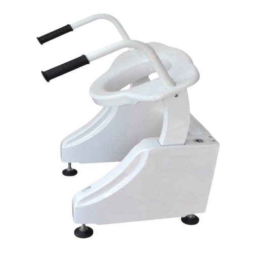 Right Side View Of The ArGo Electric Toilet Lift Shown In The High Raised Position