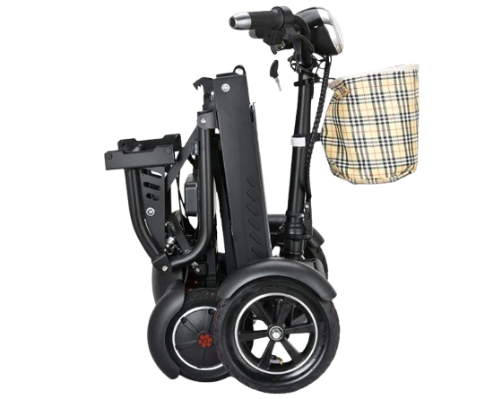 Right Side View Of The Bangeran Dragon EX Mobility Scooter Shown In Black Color In The Folded Position
