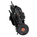 Right Side View Of The Bangeran Mammoth EX Automatic Folding Electric Wheelchair Shown In Black And Orange Color In The Folded Position