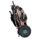 Right Side View Of The Bangeran Mammoth EX Automatic Folding Electric Wheelchair Shown In Brown And Teal Color In The Folded Position