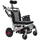 Right Side View Of The Bangeran Mammoth EX Automatic Recline Electric Wheelchair Shown In Silver And Red Color With Armrest Raised