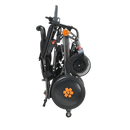 Right Side View Of The Bangeran Pegasus Kids Pediatric Electric Wheelchair Shown In The Black And Orange Color In The Folded Position