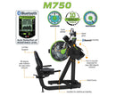 Right Side View Of The Dynamic Fluid Fitness M750 Cycle XT Shown With Pedals In The Upper Body Position With Descriptions Of Its Key Details