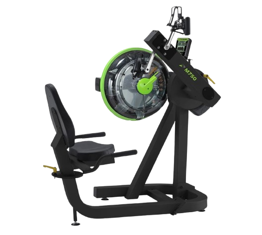 Right Side View Of The Dynamic Fluid Fitness M750 Cycle XT Shown With Pedals In The Upper Body Position