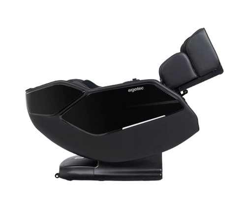 Right Side View Of The Ergotec Pluto Massage Chair | ET-180 In Black Color Shown In The Fully Reclined Position