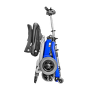 Right Side View Of The FreeRiderUSA Luggie Elite Folding Mobility Scooter Shown In The Blue Color In The Folded Position
