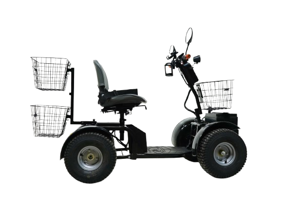 Right Side View Of The Green Transporter Cheeta Golf All-Terrain Mobility Scooter Single Seat 
