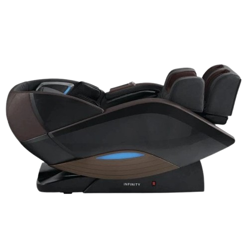 Right Side View Of The Infinity Dynasty 4D Massage Chair Shown In Black/Dark Brown Color In The Zero Gravity Reclined Position