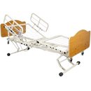 Right Side View Of The Joerns WeCare Hi-Low Adjustable Homecare Bed Shown With Quartered Oak Headboard And Footboard In The Raised Position Without A Mattress