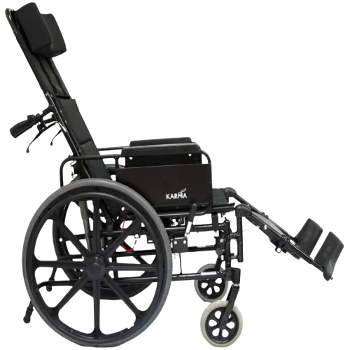 Right Side View Of The Karman KM-5000 Reclining Wheelchair In A Slight Reclined Position