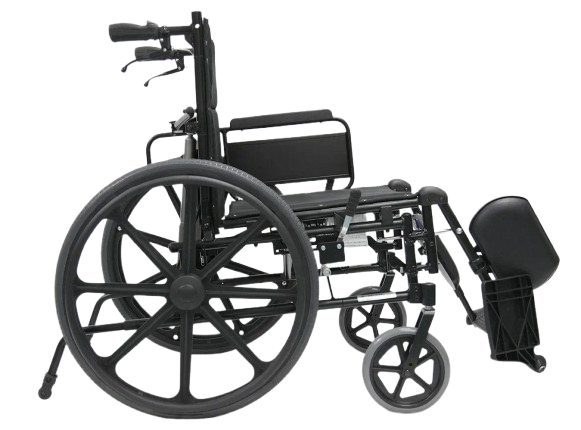 Right Side View Of The Karman KM-5000 Reclining Wheelchair Shown In The Seated Position Without Top Backrest Section