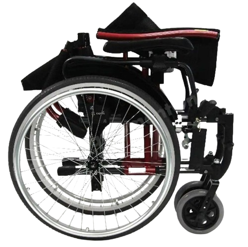 Right Side View Of The Karman S-Ergo 305 Wheelchair Shown With Rose Red Frame In The Folded Position