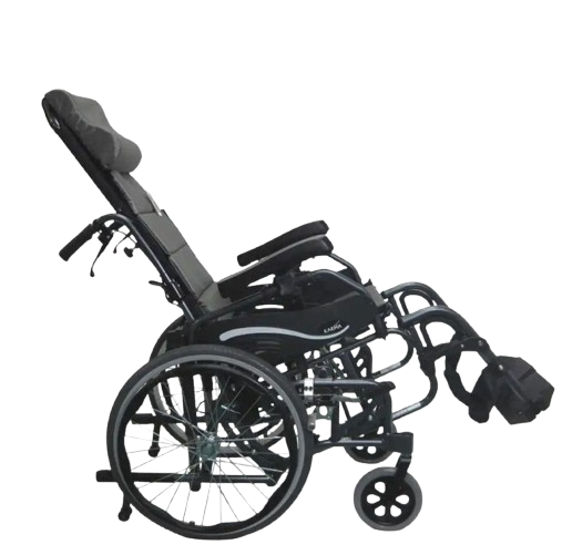 Right Side View Of The Karman VIP-515 Tilt-In-Space Wheelchair Shown In The Tilted Position