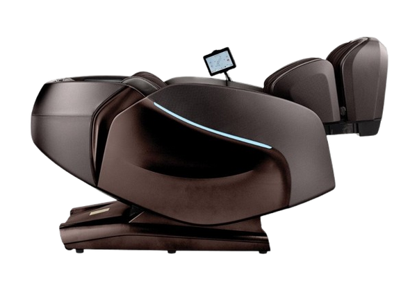 Right Side View Of The Kyota Hatsumei M900 AI 4D Massage Chair In Dark Brown Color Shown In The Zero Gravity Reclined Position