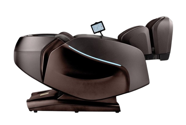 Right Side View Of The Kyota Hatsumei M900 AI 4D Massage Chair In Dark Brown Color Shown In The Zero Gravity Reclined Position