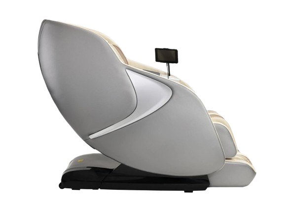Right Side View Of The Kyota Joubu M880 4D Massage Chair In Gray And Tan Color Shown In The Upright Position