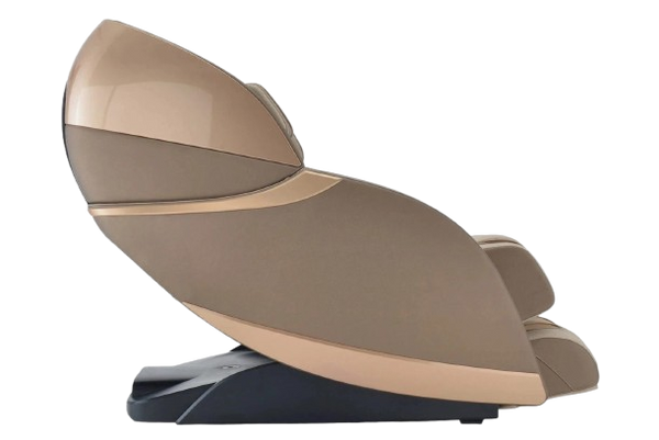 Right Side View Of The Kyota Kansha M878 Massage Chair In Gold And Tan Color In The Upright Position