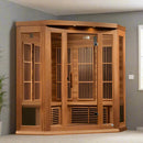 Right Side View Of The Maxxus 3-Person Near Zero EMF FAR Infrared Corner Indoor Sauna | MX-K356-01-ZF-CED Shown In An Indoor Setting