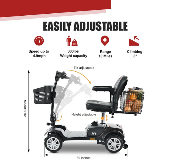 Right Side View Of The Metro Mobility M1 Mobility Scooter Highlighting Its Adjustability