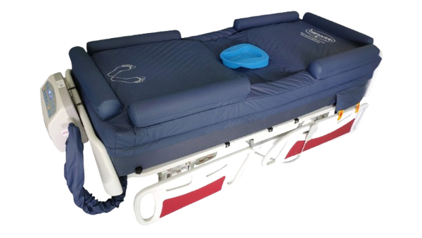 Right Side View Of The ObboMed OB-3682 UltraAir Low Air Loss Comfort Mattress Shown In The Flat Position