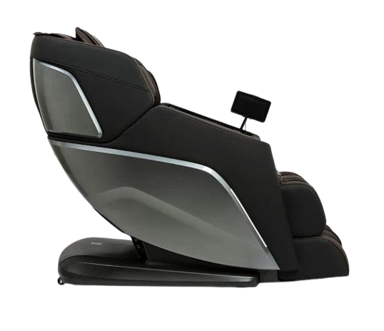 Right Side View Of The Ogawa Active XL 3D Massage Chair | OG-6300 Shown In The Upright Chair Position In Gun Metal And Brown Color