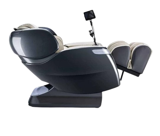Right Side View Of The Ogawa Master Drive AI 2.0 Massage Chair | OG-8801 Shown In The Reclined Zero Gravity Position In The Gun Metal And Ivory Color