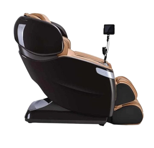 Right Side View Of The Ogawa Master Drive AI 2.0 Massage Chair | OG-8801 Shown In The Upright Chair Position In The Dark Brown And Sand Color