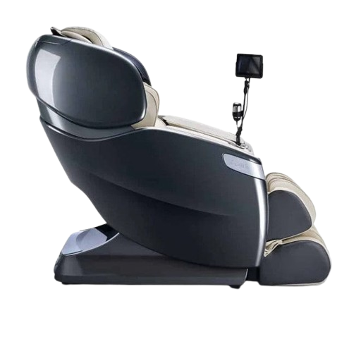 Right Side View Of The Ogawa Master Drive AI 2.0 Massage Chair | OG-8801 Shown In The Upright Chair Position In The Gun Metal And Ivory Color