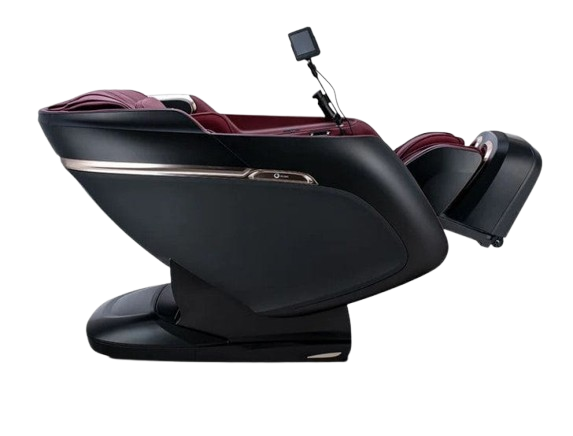 Right Side View Of The Ogawa Master Drive DUO Massage Chair | OG-8900 Shown In The Reclined Zero Gravity Position In The Black And Burgundy Color