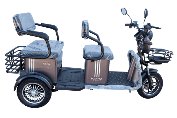 Right Side View Of The Pushpak Motors- Pushpak 7000 Two-Person Electric Scooter Shown In Gray Color