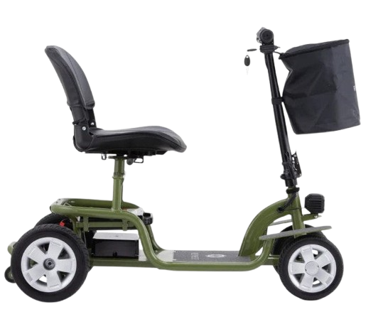 Right Side View Of The Reyhee EXO Electric Mobility Scooter Shown With Green Frame