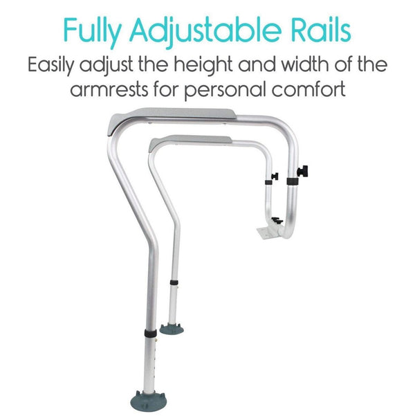 Right Side View Of The Vive Health Toilet Safety Rail Highlighting Its Fully Adjustable Rails